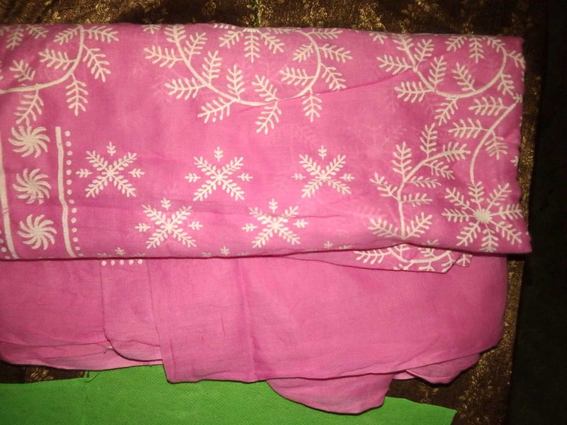 Pink &amp; White Embroidered Fabric