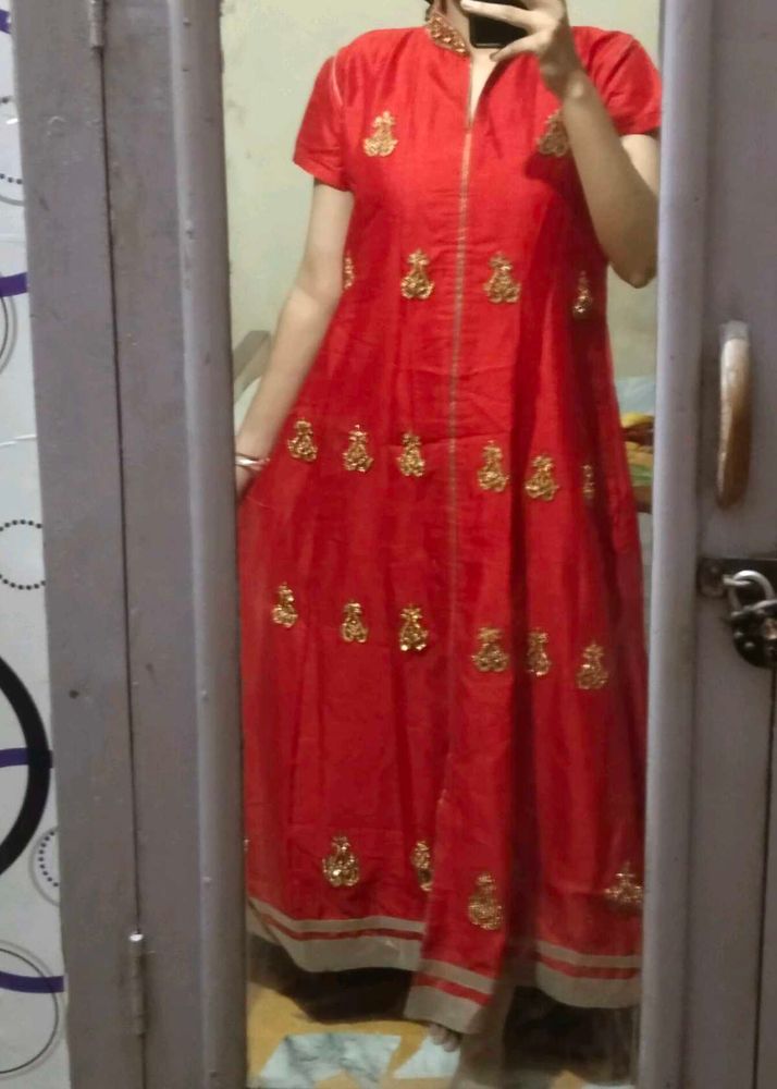 Red Embroidered gown