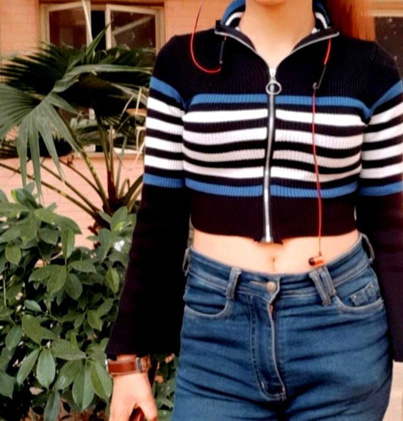 Trendy Long Sleeve Crop Zipper Jacket Top
