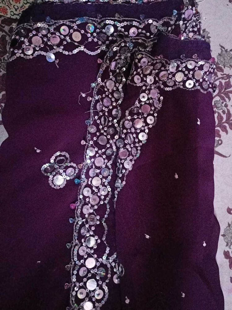 Purple Partywear Saree With Blouse