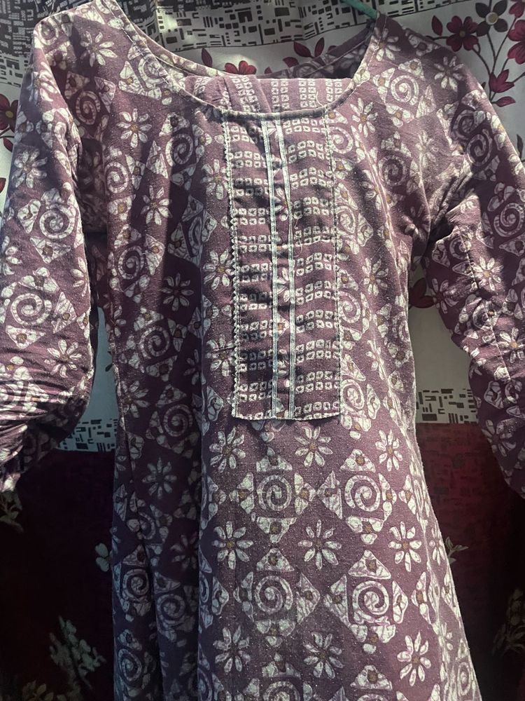 Purple Floral Print Kurti