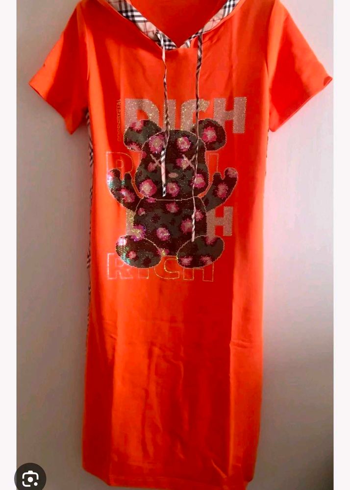 Orange Bear Print Dress