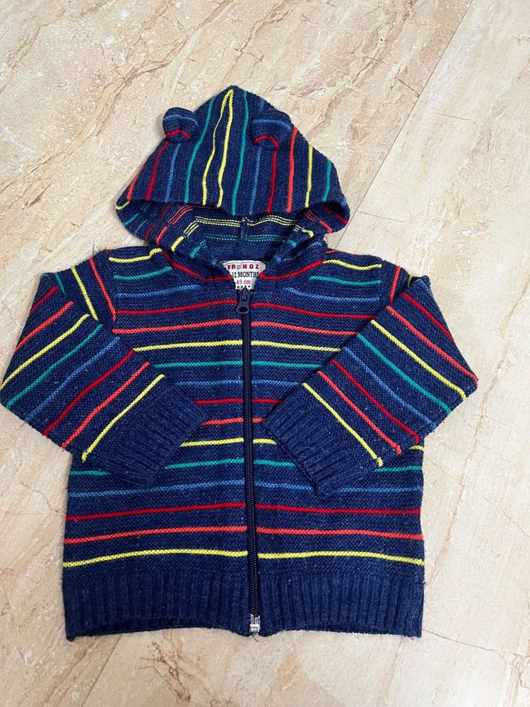 Frendz Knit Hoodie with Bear Ears- 6-12month
