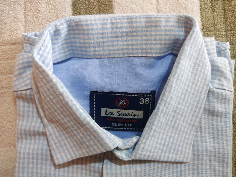 Lee Swain Brand, Blue And White Checked Formal Shirt Size 38 Slim