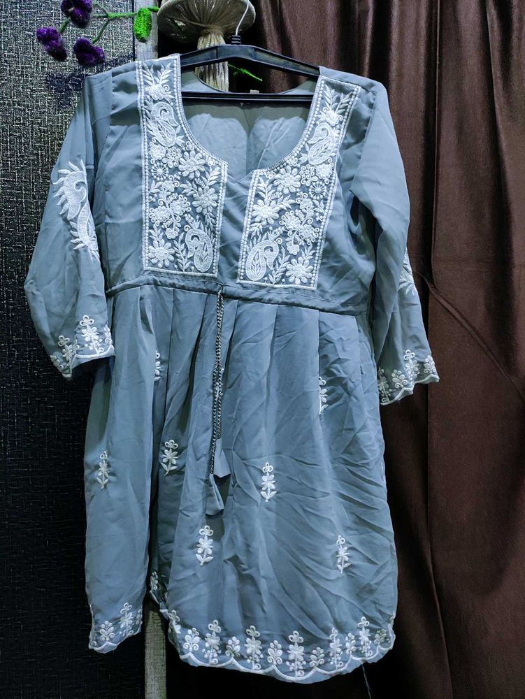 Embroidered Kurta Grey
