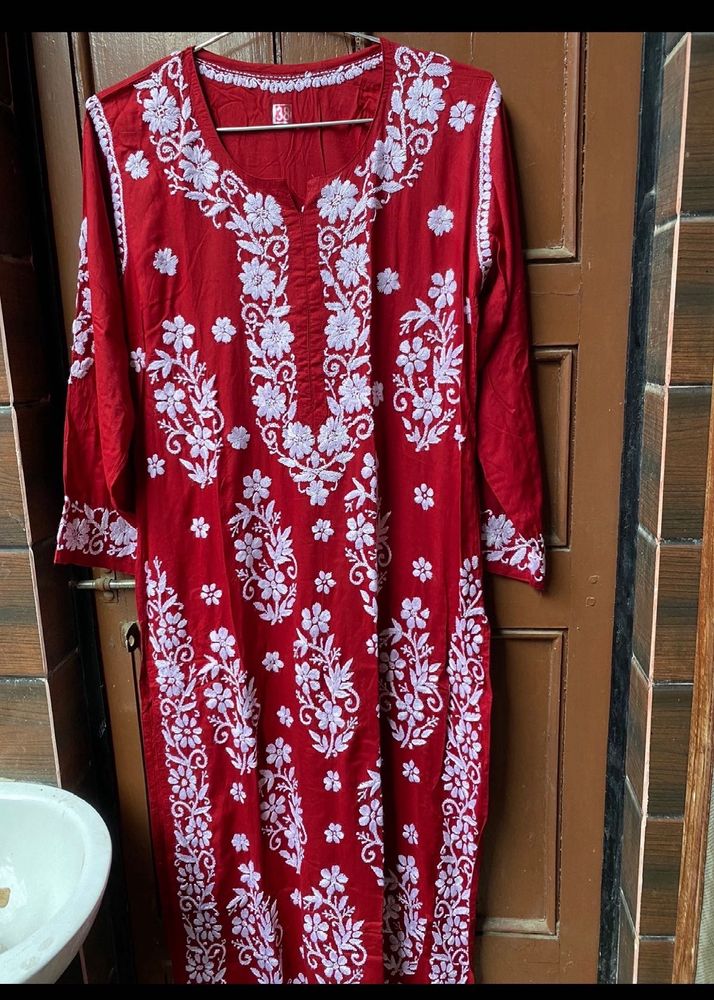 Marron Lucknowi Embroidered Kurta