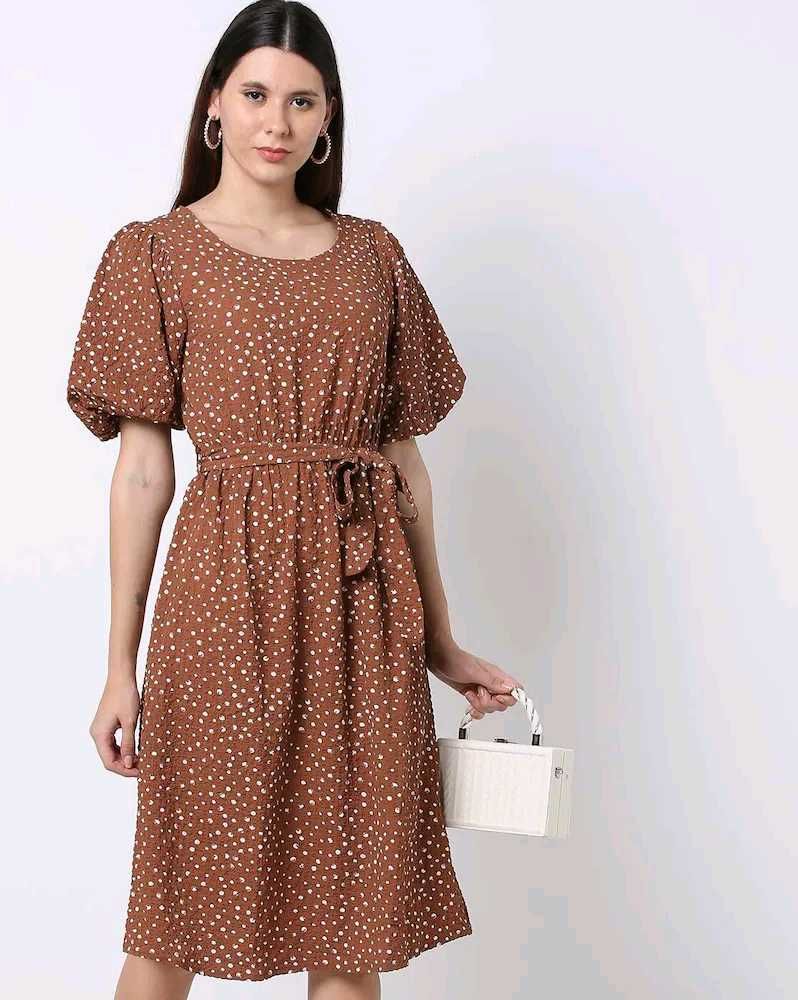 Fig Brown Polka Dot Midi Dress, XL SIZE