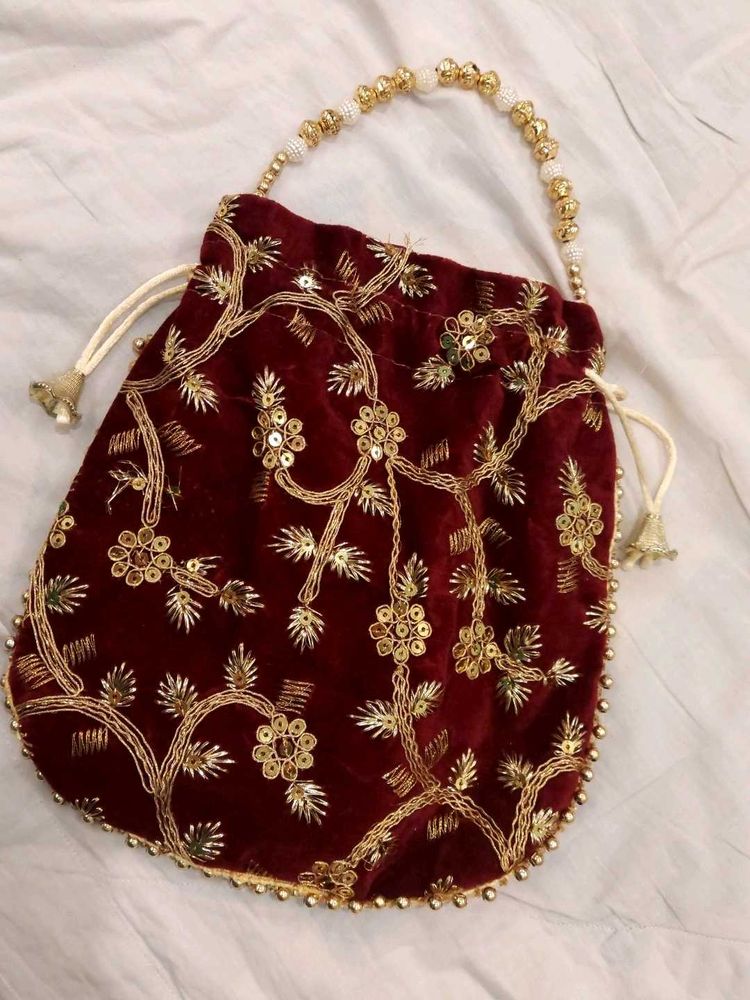 Maroon Velvet Potli Bag