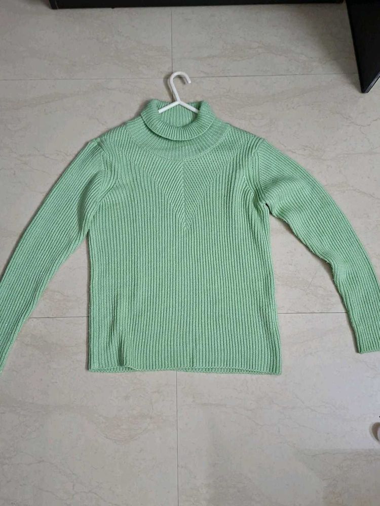 Mint Green Ribbed Turtleneck Sweater