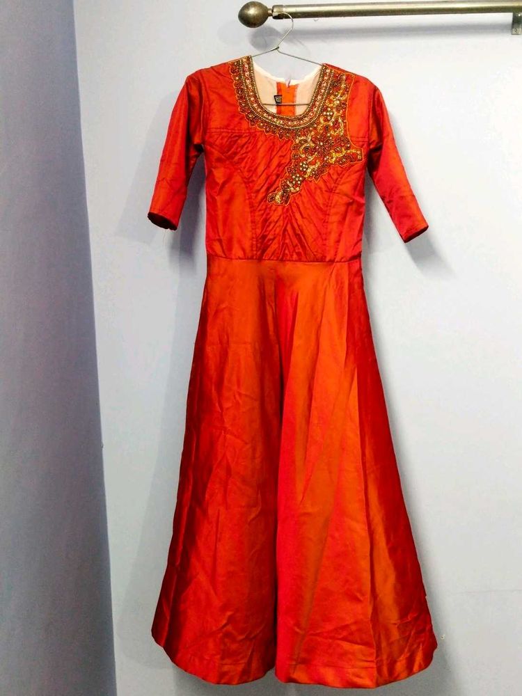Elegant Orange Embroidered Dress