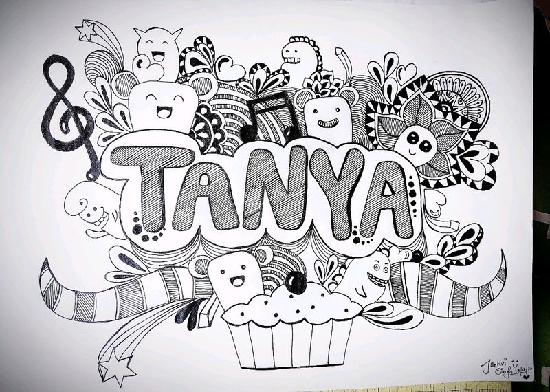 Doodle Name Art! Soft copy for 200, hard copy for 400 and with frame for 600 Rs INR. Can be negotiated with coins!