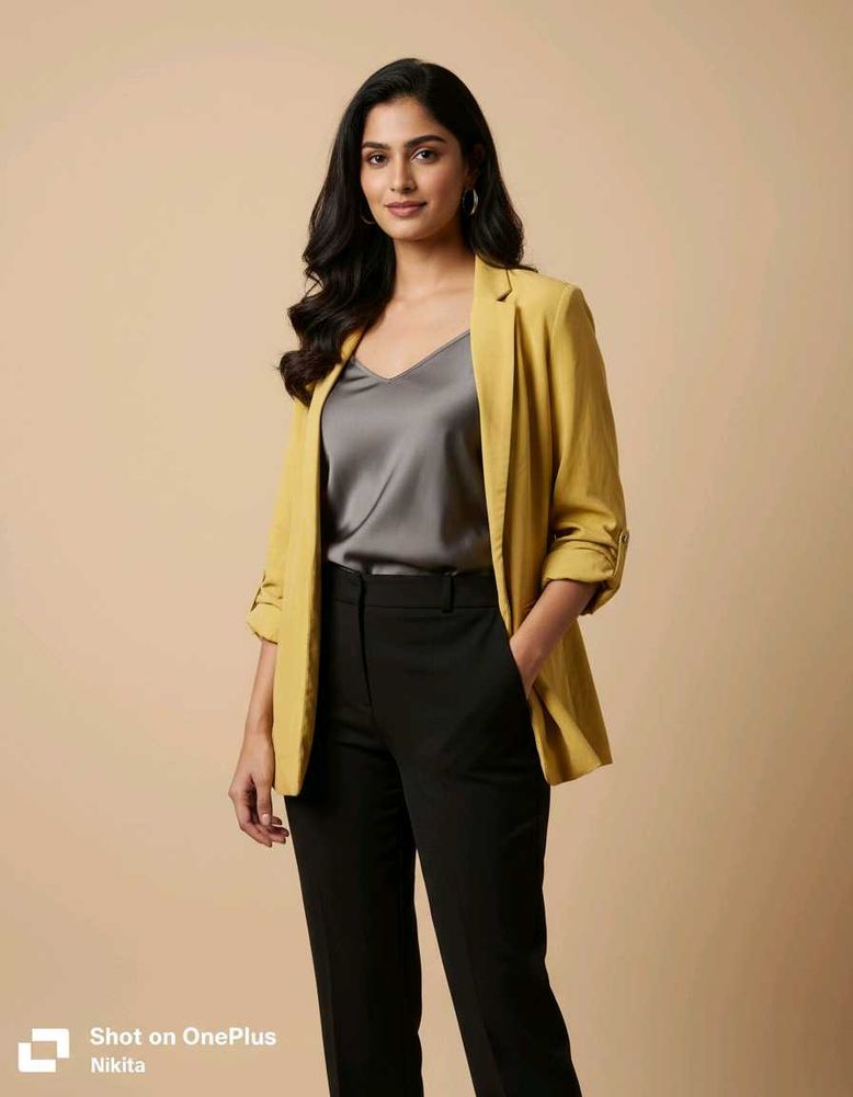 Bershka Yellow Women’s Open-Front Blazer – Casual