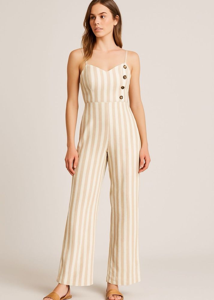 Striped Button-Down Jumpsuit