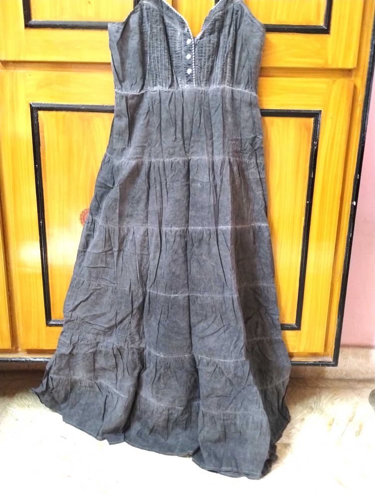 Gray Tiered Sleveless Stylish Maxi Dress