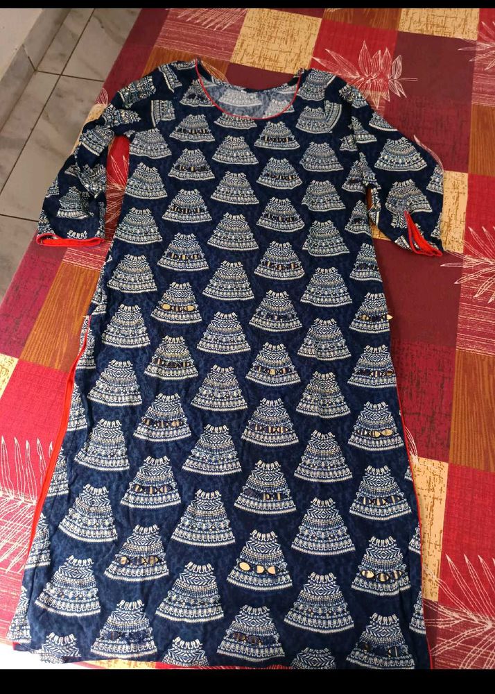 Blue Printed Kurti With Loose Plazzo