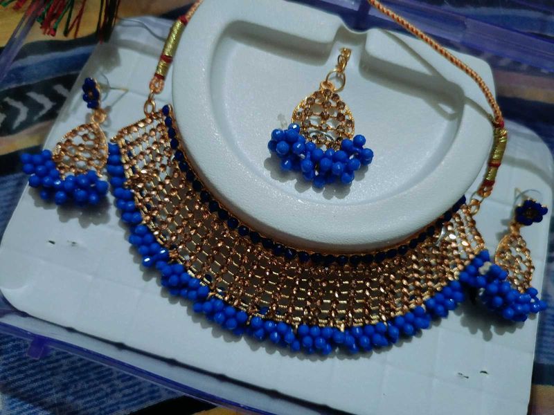 Royal Blue &amp; Gold Indian Jewelry Set