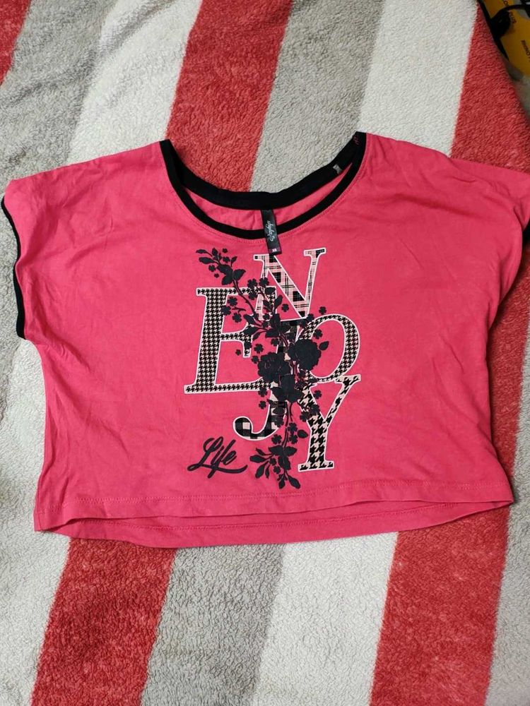 Pink Graphic Print crop /Tee