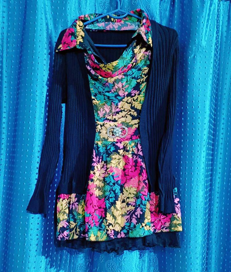 Floral Dress and Cardigan Set