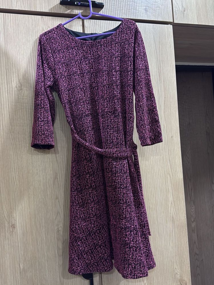 Purple Midi Dress with Belt