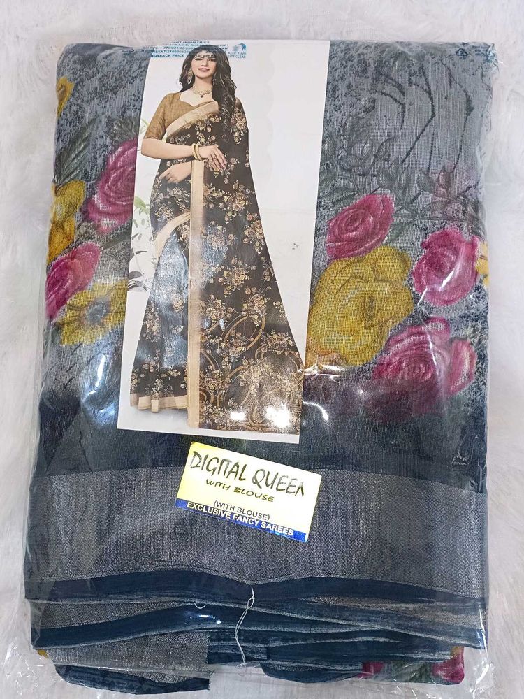 ✨ Digital Queen Floral Print Fancy Saree With Blou