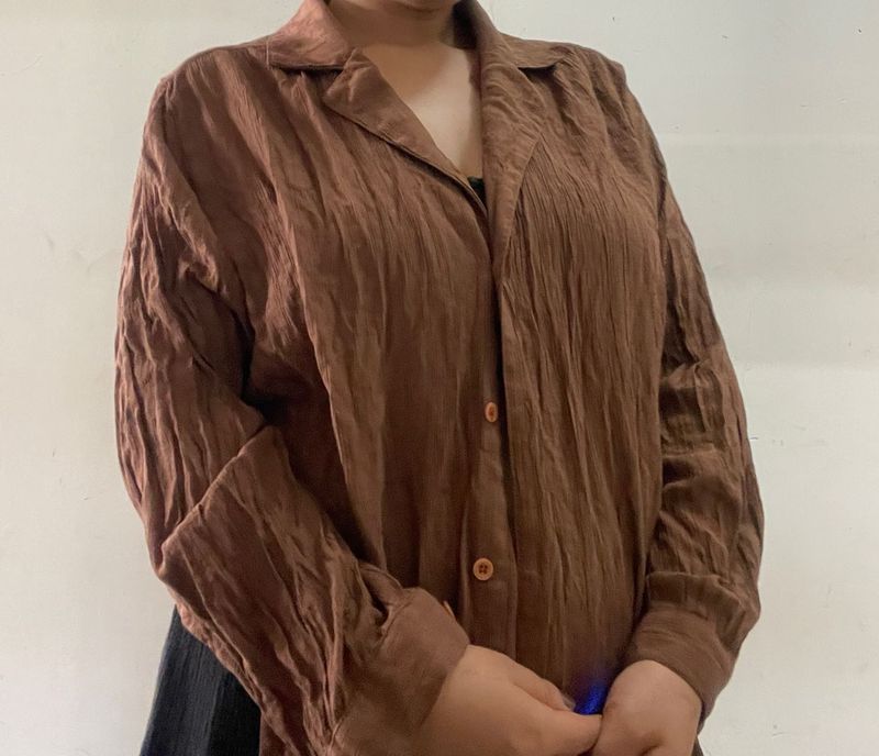 🤎Brown Textured Button-Up🤎