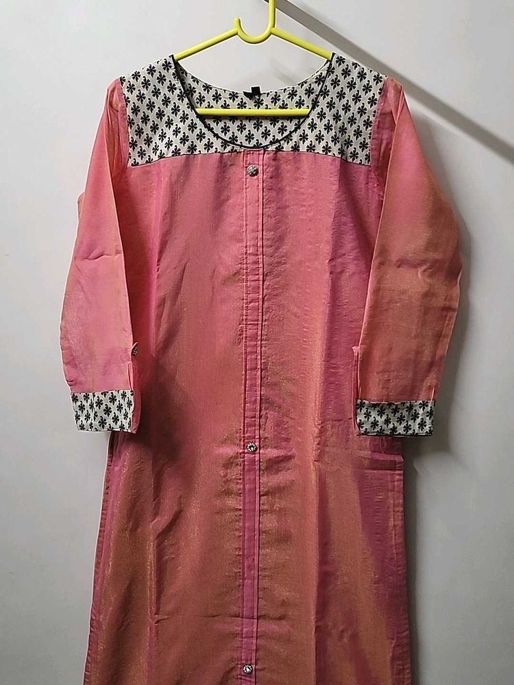 Fancy Embroidery Peach Kurta