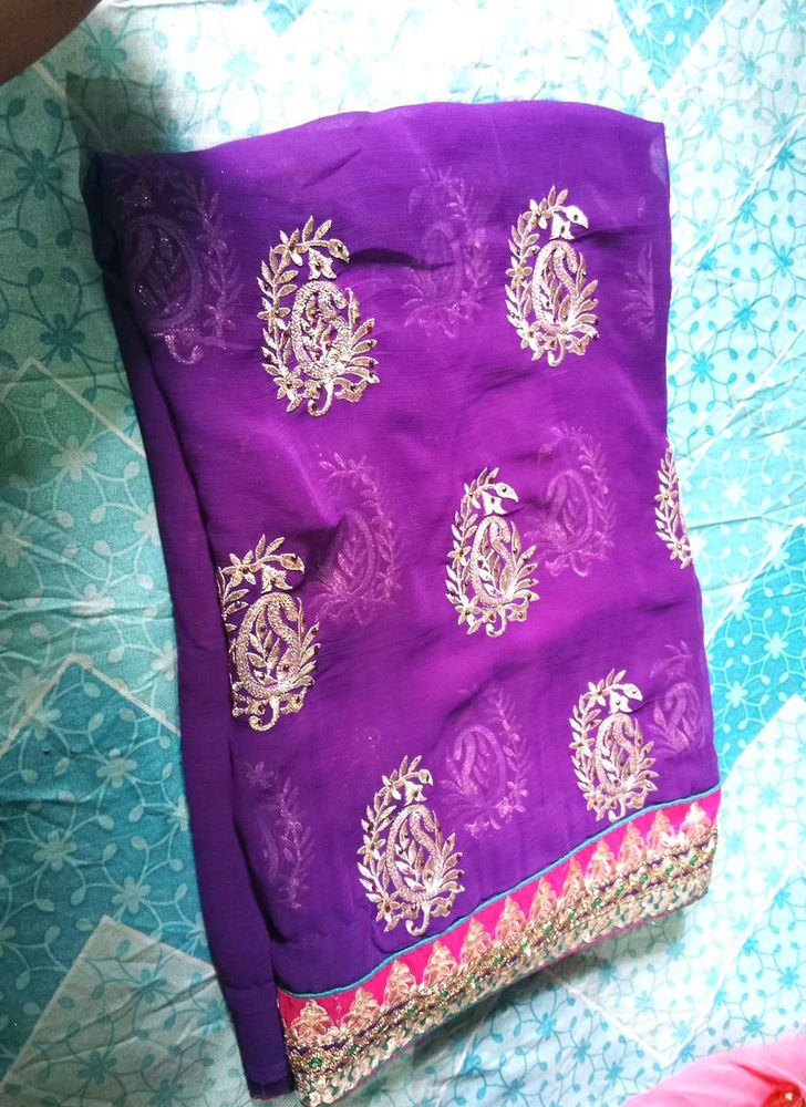 Purple Embroidered Saree