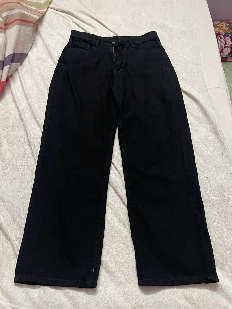 Black Denim Wide Leg Jeans