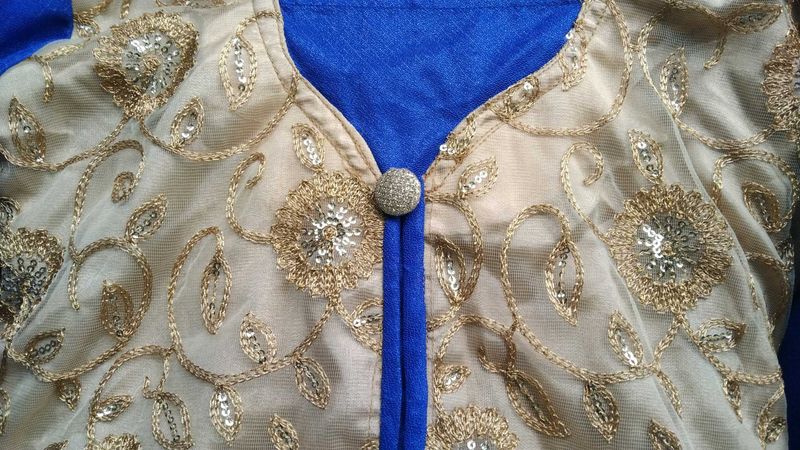 Royal Blue &amp; Golden Embroidered Party Wear Dress