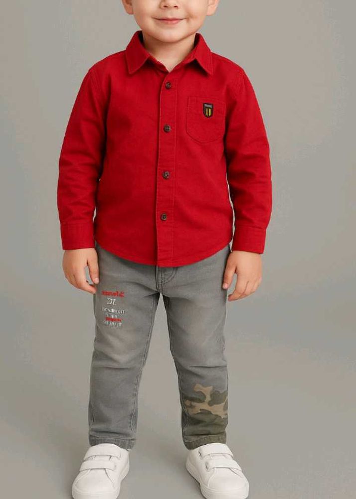 Red Long Sleeve Button-Down Shirt