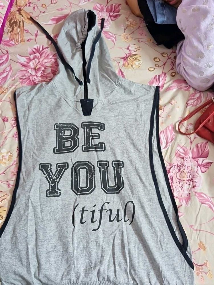 Gray Sleeveless Hoodie - "Be You"