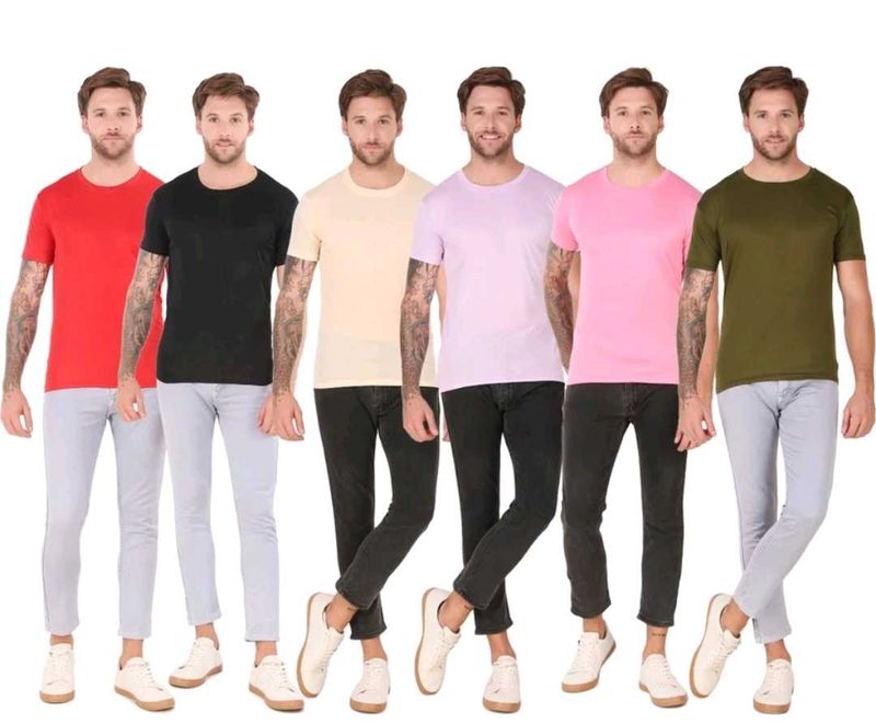 Men Solid Round Neck T Shirt Pack of 6