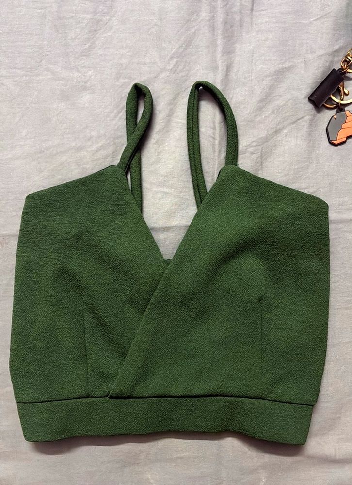 Green Wrap Crop Top