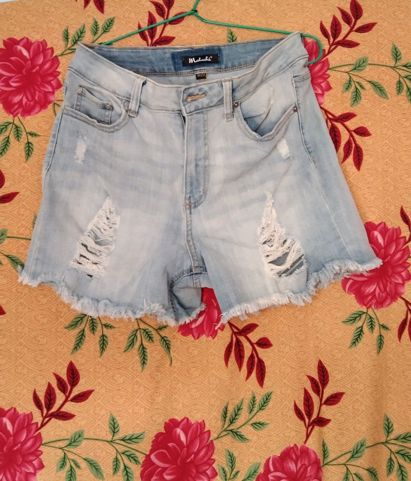 Malachi Distressed Light Blue Shorts (Women)