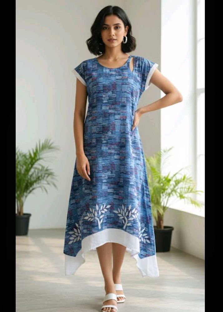 Blue Applique Work Dress