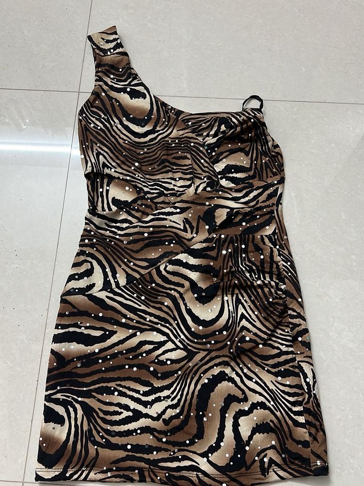 Animal Print One Shoulder Dress