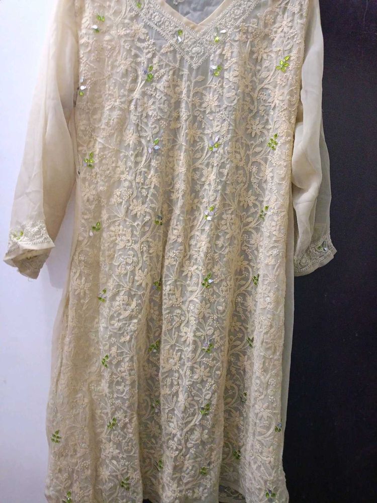 Chikenkari Net Kurta