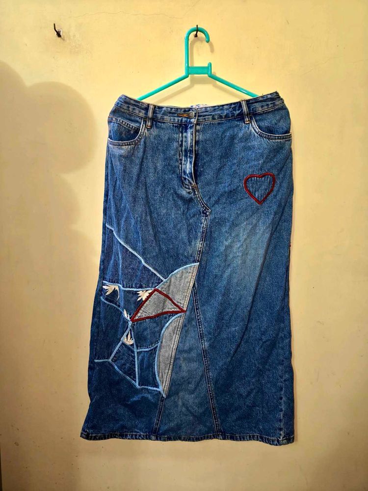 Denim Y2k Skirt With Back Slit
