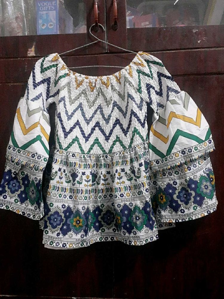 Boho Print Off-Shoulder Blouse