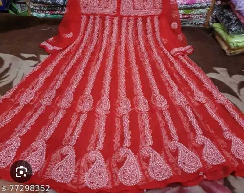 Red Embroidered Anarkali Kurti