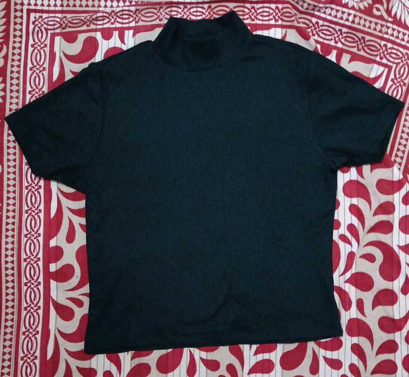 Black high neck ribbed top