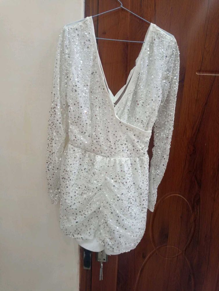 Unused White Sequin Embellished dress