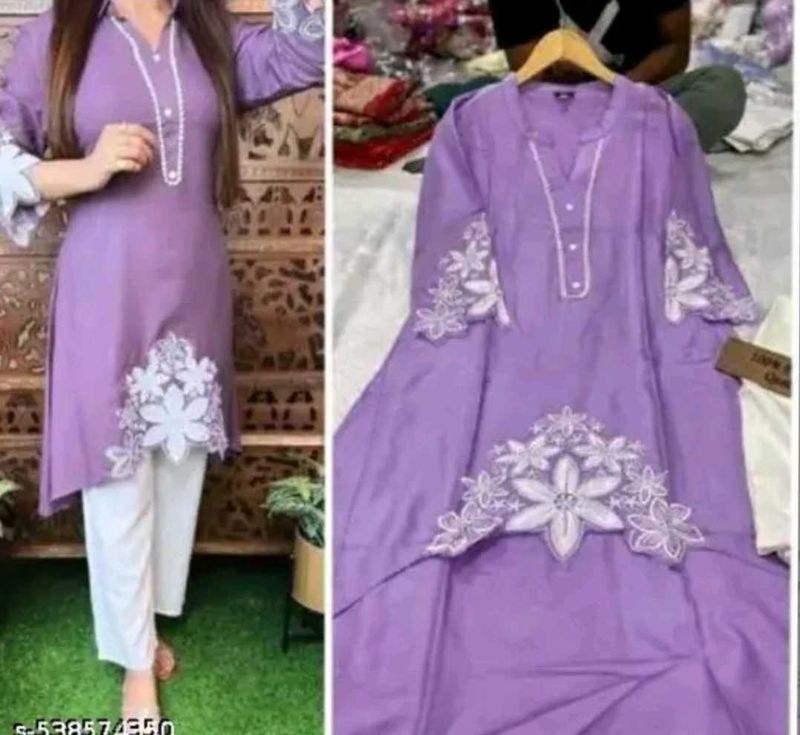 Lavender Embroidered Kurta Set