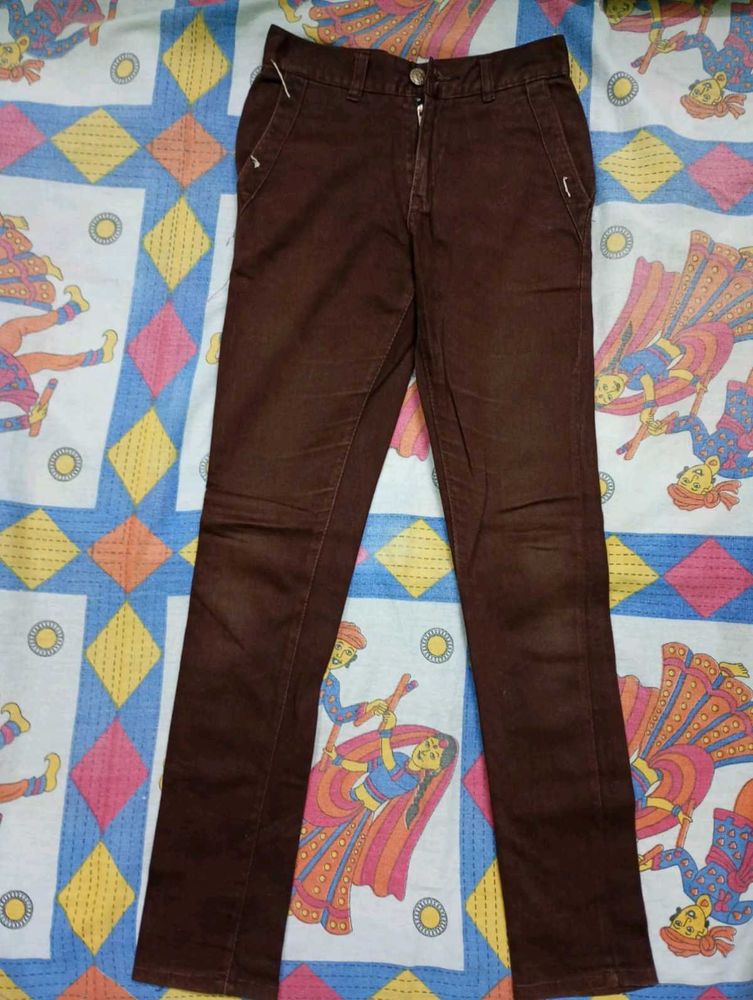 deep brown / chocolate slim fit trousers &amp; pants .