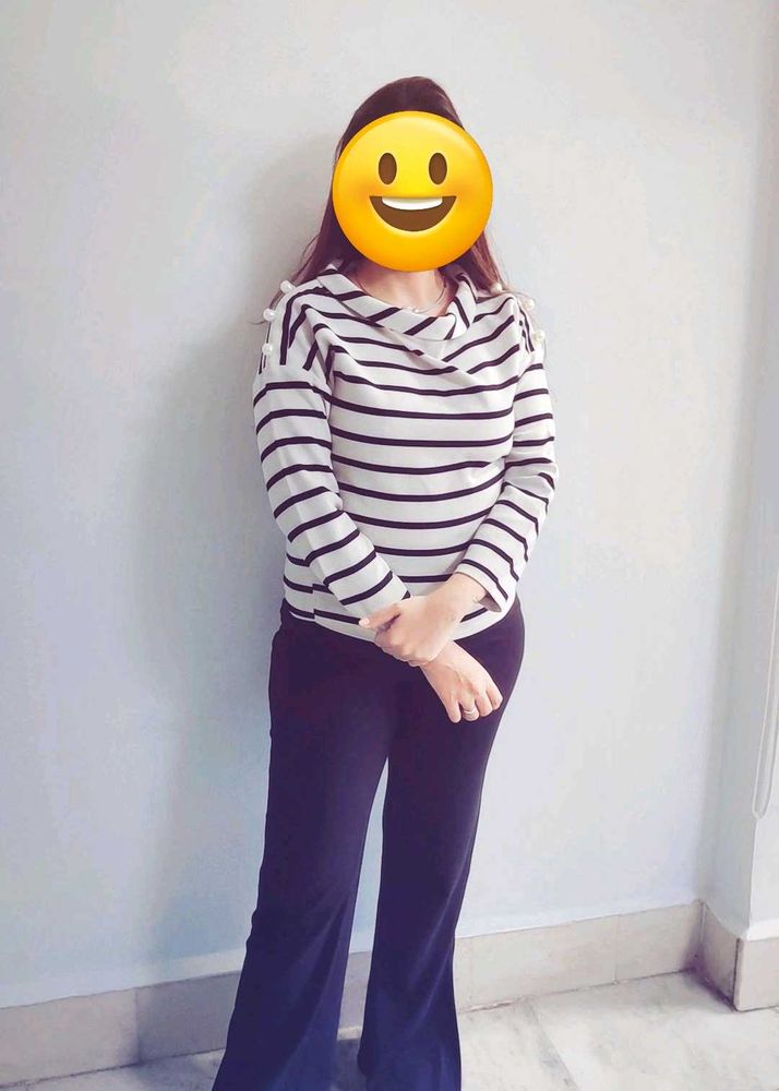 Striped Cowl Neck Top