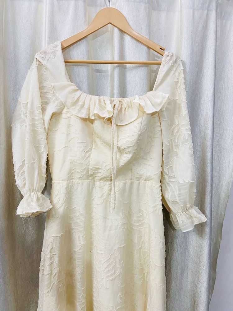 Adrene Puff Sleeves A Line Dress