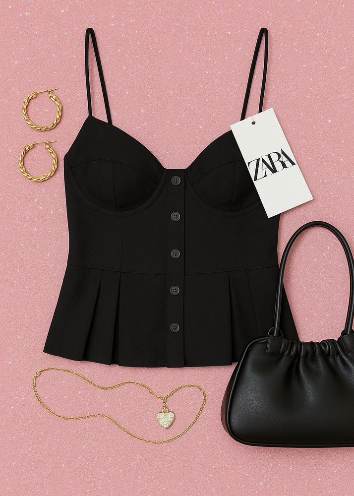 ZARA 🖤Black Button-Front Bustier Top