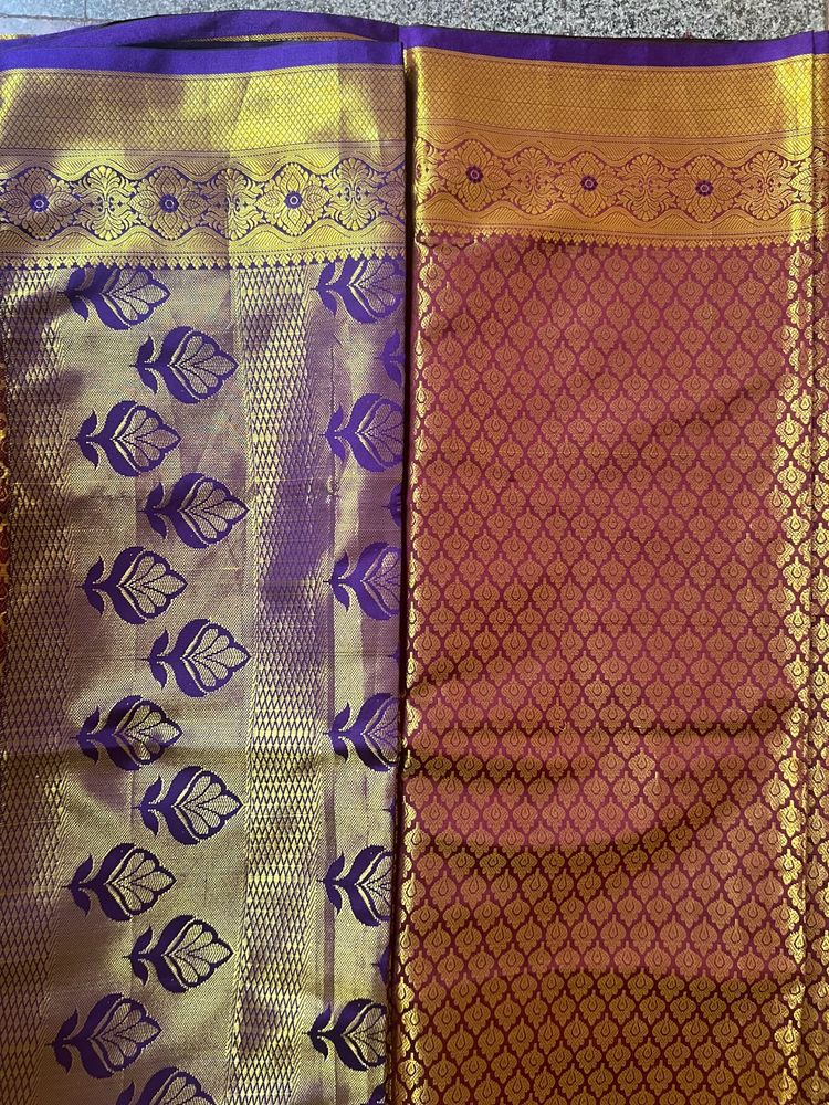 Unused Maroon Silk Saree with Blouse(L, Alterable)