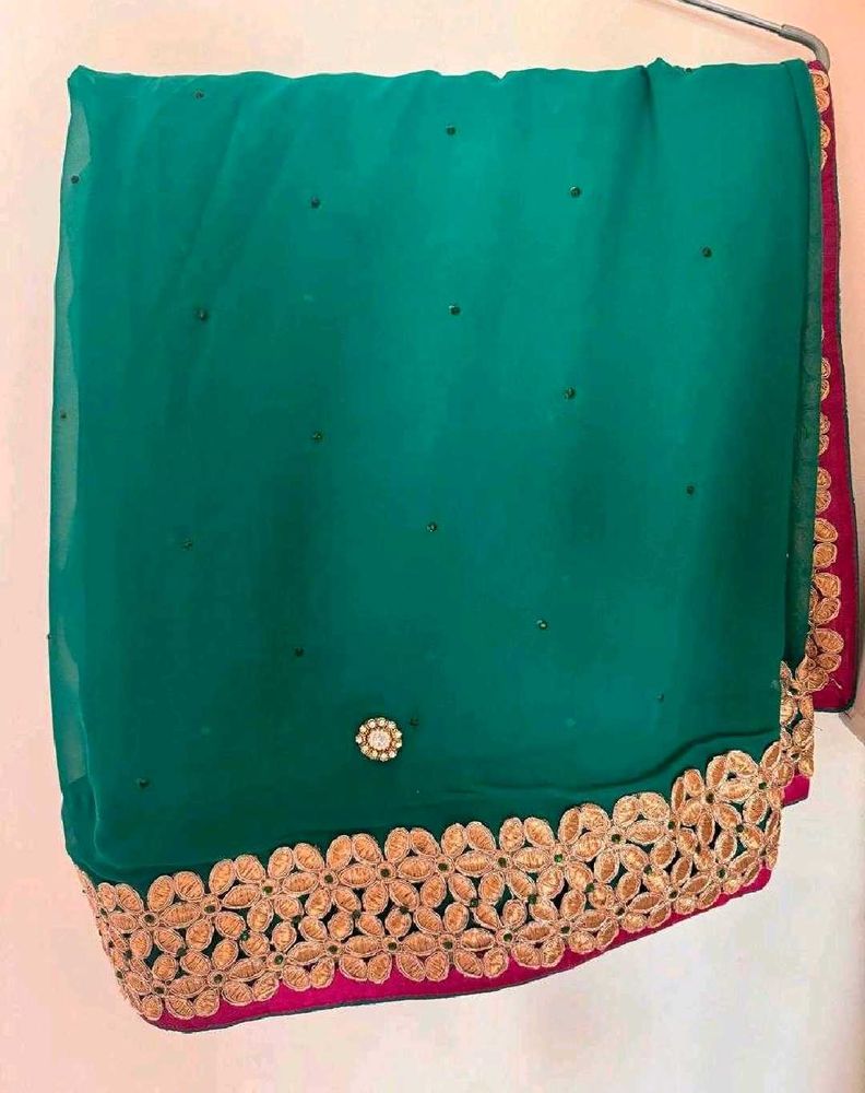 Sea Green Embroidered Saree With Blouse