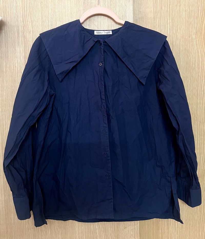 Cotton Shirt with Oversized Collar